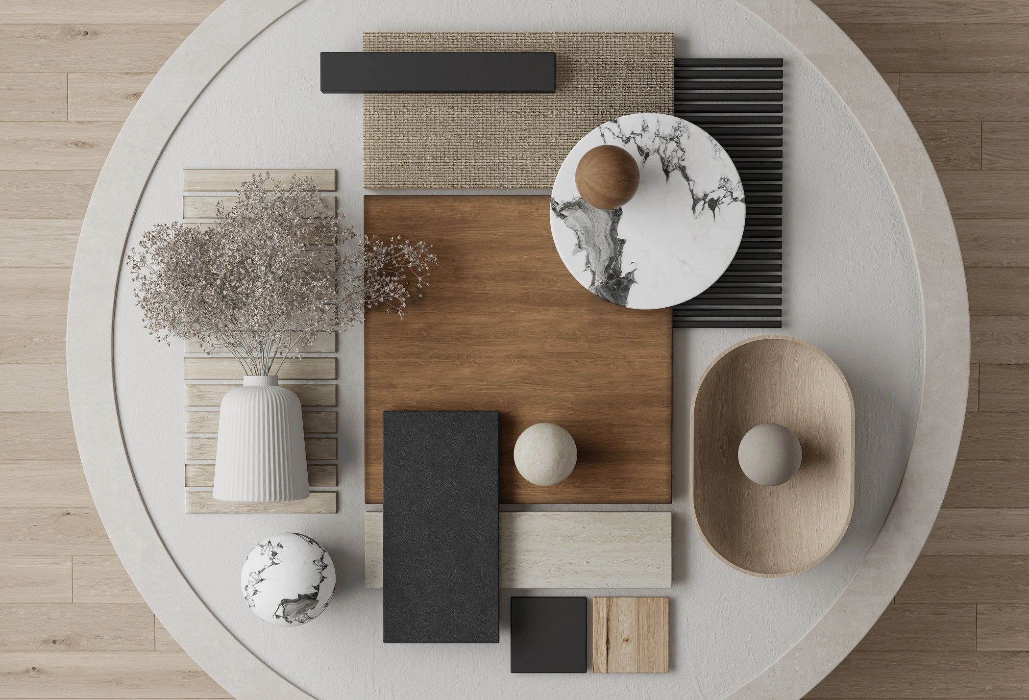 Architectural material samples representing sourcing and acquisition support